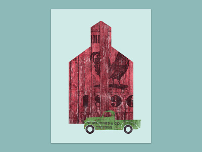 Almanac Barn - Art Print art print barn farm truck farmers almanac french paper halftone hand printed illustration poster red retro screen print screenprint truck wall art