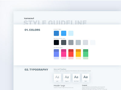 Styleguide for iconscout chamedesign colors fonts guideline icons iconscout style theme type typography
