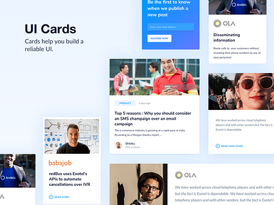 UI Cards call cards customer design exotel layout sms ui web website
