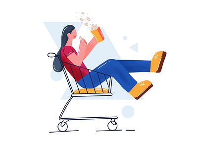 Shopping with fun freebie fun iconscout illustration popcorn shopping cart women