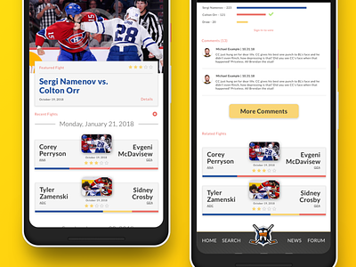 Device Mockups and better shot of the voting/comments. app ui hockey sketch ui design