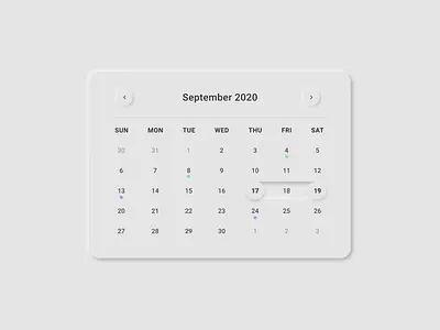 Neumorphic Calendar - Light Mode 2020 2020 trends branding calendar calendar app calendar design calendar ui clean datepicker figma neomorphism neumorphic neumorphic design neumorphism shadows soft ui uiux web design webdesign