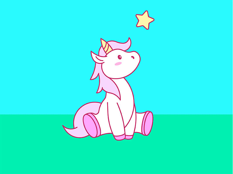 Series of illustrations of cute unicorns.