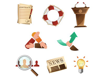 Business icons arrow bulb business clean contract creative design gradient hands icons illustration illustrator looking mesh newspaper people teamwork vector work