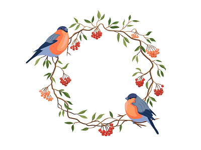 Winter Wreath berries bird cartoon design icons illustration illustrator leaves love vector winter wreath