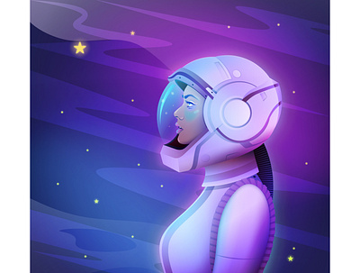 Cosmic Girl artwork astronaut bright cartoon cosmic cosmos dark design girl gradient icons illustration illustrator invasion mystic sky spacex stars vector