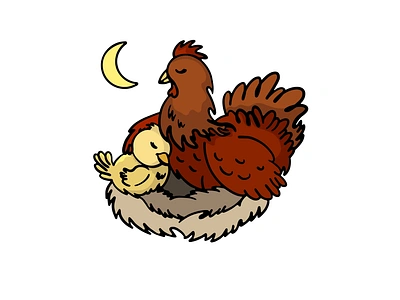 Two chickens sleeping cartoon chicken design drawing farm illustration illustrator simple vector