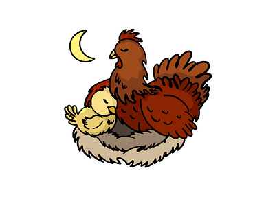 Two chickens sleeping cartoon chicken design drawing farm illustration illustrator simple vector