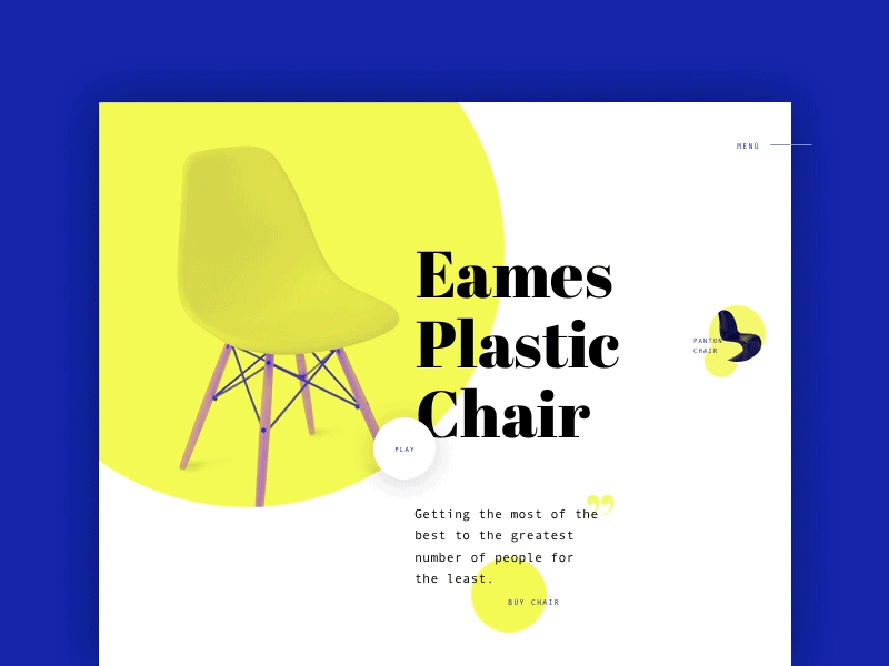 Daily UI #003 - Landing Page blue chair clean colors daily ui eames ecommerce landing page paralax principle web yellow