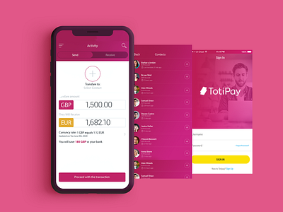 TotiPay Mobile App concept currency exchange money money transfer ui ux