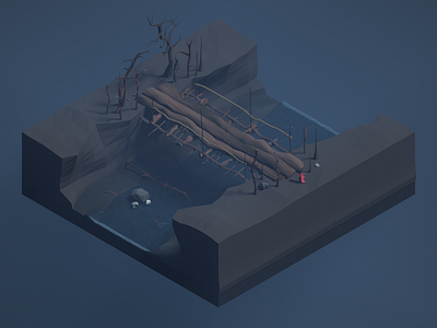 The Dark Forest. b3d blender bridge forest illustration isometric low poly lowpoly