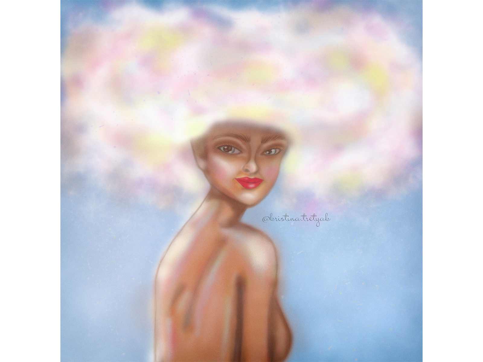 Head in the clouds art beaty cartoon clouds cozy design erotic eyes girl hair happy illustration lips person pink rainbow sky smile sweet woman