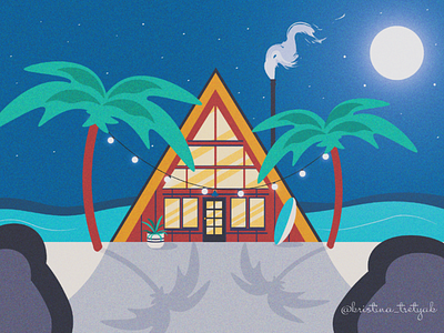 Night in Bali bali cozy home house illustration light moon night ocean palm sand star stone sweet vektor