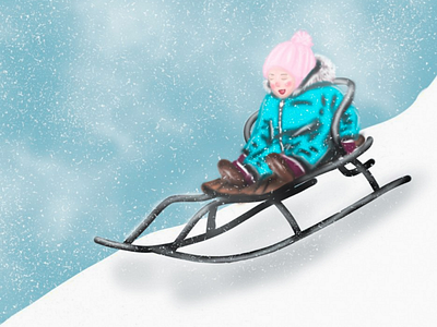 Yu-hu! activity celebration child cozy feast fun game girl happy new year hat illustration portrait sled snow sweet winter