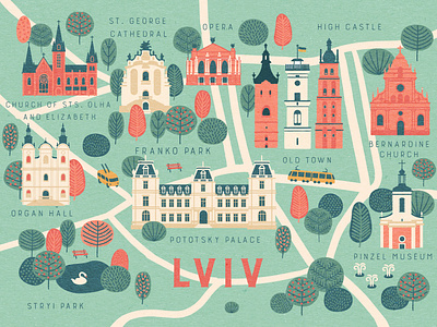 Lviv city cartoon map