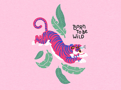 Wild thing asia cute illustration jungle pink tiger