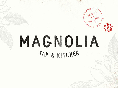 Magnolia Tap & Kitchen custom typography floral grunge logotype restaurant stamp