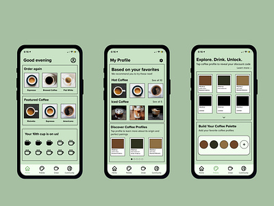 Coffee Palette App Design figma figmadesign interaction design mobile app mobile design mobile ui productdesign ui uidesign uiux ux