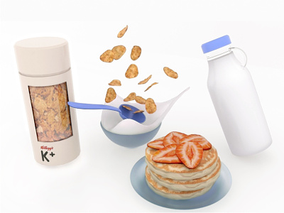 3D Breakfast Scene 3d art branding breakfast cereals kellogs maya 3d milk mun joo jane package design packaging pancake product designs