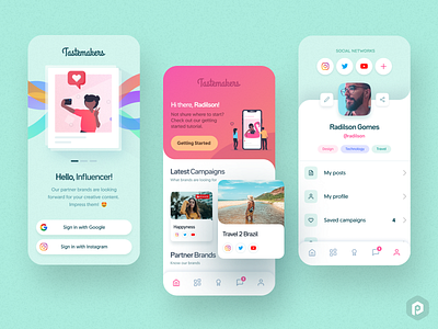 Tastemakers App Concept 😎 app brazil design gradient influencer mobile onboarding pastel pixeldrops profile tabs ui uiux ux