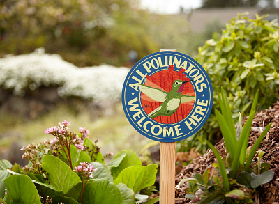 All Pollinators Welcome - GardenSign design garden sign graphic design hummingbird illustration welcome yard sign