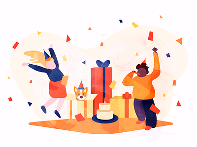 Illustration for Newsletter Birthday anniversary birthday celebration confetti corgi design gifts illustration vector