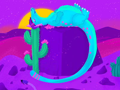 D ~ Un dragón(a) dormido en el desierto. 36days d 36daysoftype dragon dropcap illustration letter d lettering