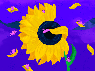 G ~ Gatitos en el girasol gigante. 36days g 36daysoftype 36daysoftype g cats dropcap gatitos illustration kittens letter g lettering sunflower