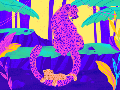 J ~ El joven jaguar jugando con su madre jaguar en la selva. 36days j 36daysoftype 36daysoftype j 36daysoftype07 36daysoftype08 dropcap illustration jaguar jungle letter j procreate texture brush