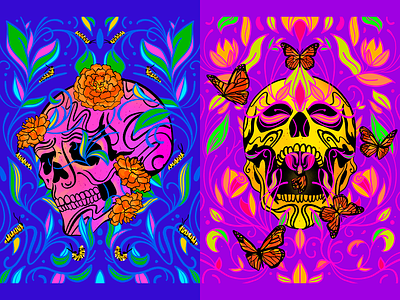 "Rutina" & "Cambio" calaveras change day of the dead dia de los muertos flores flowers marigolds mariposas monarchs routine skulls
