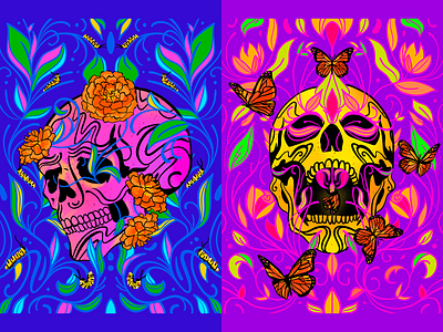 "Rutina" & "Cambio" calaveras change day of the dead dia de los muertos flores flowers marigolds mariposas monarchs routine skulls