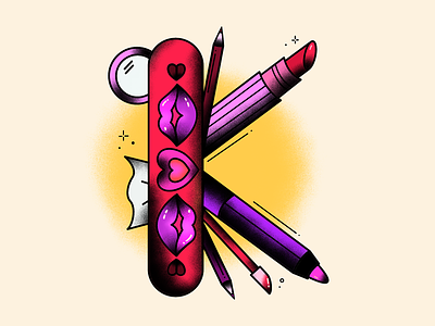 K - Kiss Army Knife 36daysoftype alphabet k procreate drawing swiss army knife tattoo inspired vector illustration