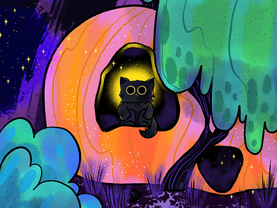 Kitty Cave cat cave illustration peachtober texture