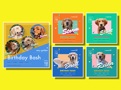 Dog party Poster birthday party dog golden retriever poster