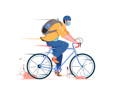 Man Ride a Bicycle with helm and mask affinity design design drawing illustration ui vector web