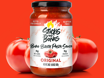 Sticks and Stones Bone Broth Pasta Sauce - Original bone broth branding cpg design food logo packaging packaging design pasta sauce specialty food