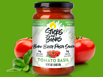 Sticks and Stones Bone Broth Pasta Sauce - Tomato Basil bone broth branding logo packaging packaging design pasta sauce specialty specialty food