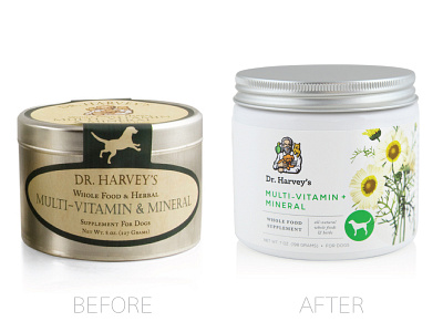 Dr. Harvey's Supplement Redesign Before & After before after botanical packaging pet redesign