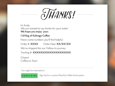 Daily UI 017 - Email Receipt 017 cheers coffee dailyui design digital email receipt thanks ui ux web