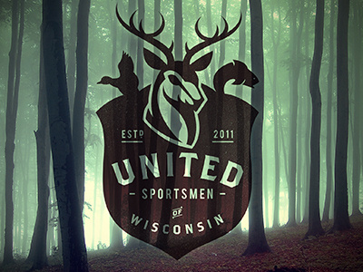 United Sportsmen of Wisconsin Lock-up crest deer illustration lockup logo outdoors
