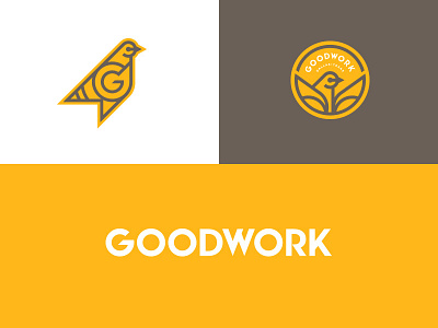 GOODWORK CoWorking animals badge bird branding geometric illustration logo logotype mark pigeon thicklines yellow