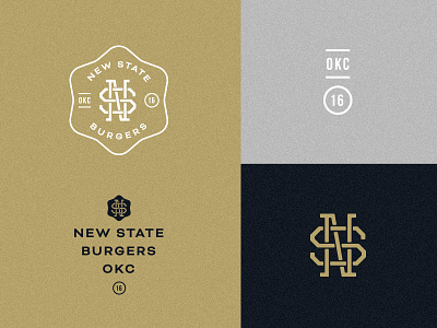 New State Burgers badge badges black burgers crest gold icehouse letters logo monogram type
