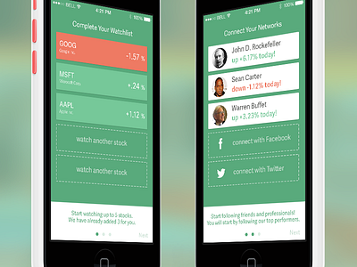 Welcome Screens app coach flow investing screen sign in sign up user walkthrough welcome