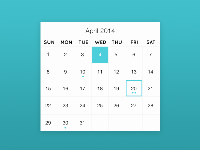 Calendar Widget by Zach Robinson on Dribbble