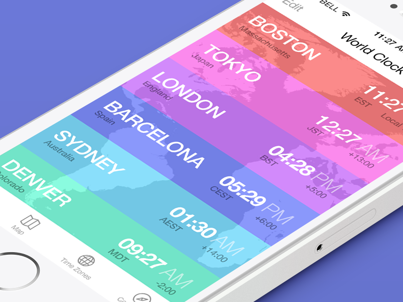 World Clock App by Zach Robinson on Dribbble