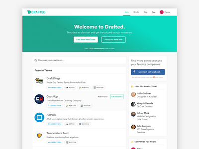 Drafted 2.0 app feed hiring social web app website