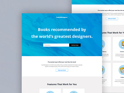 Landing Page books designers features icons illustrations interface landing newsletter page ui ux web