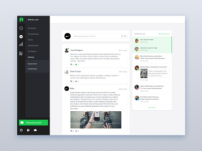 Livefeed admin brand community conversation green interface livefeed menu notifications ui ux