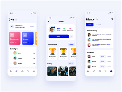 Gym mobile app - meet new friends app app design design exercise fit fitness friends gym invite mobile social training ui ux workout