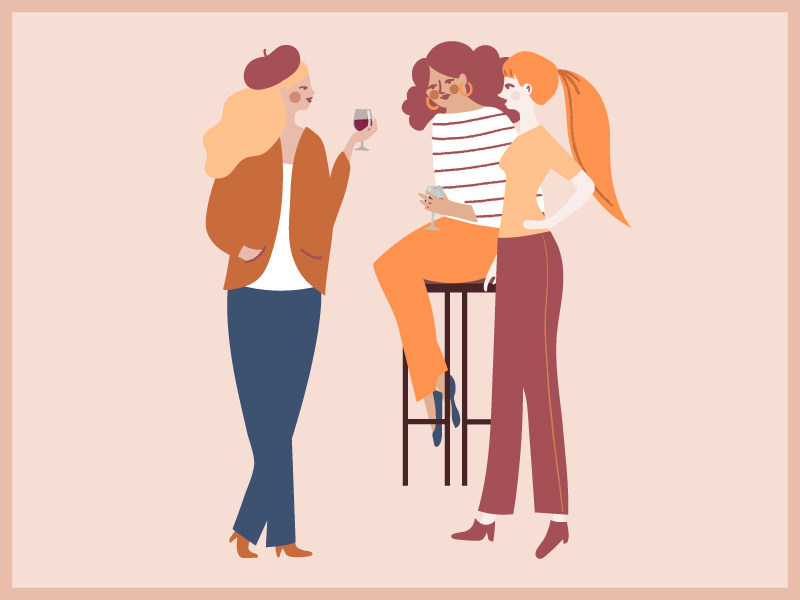 Cocktail Party red wine wine autumn event flat illustration fall girls party cocktails digital illustration illustrator graphic design illustration